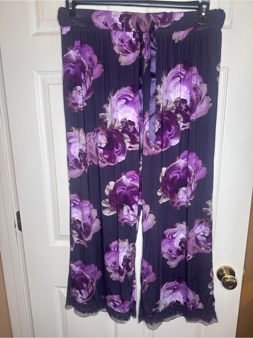 Cacique Navy and Purple Floral Wide-Leg Pajama Pants